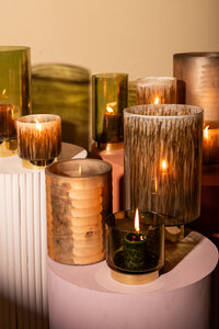 Allie Brown glass storm light round metal gold baseS 2