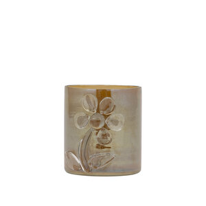 Allya brown round glass tealight with flower 1