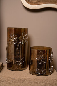 Allya brown round glass tealight with flower 2