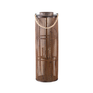 Zafria brown round bamboo lantern with glass L 1