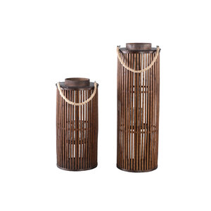 Zafria brown round bamboo lantern with glass L 2