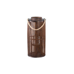 Zafria brown round bamboo lantern with glass S