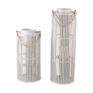 Zafria Cream lanterne ronde en bambou avec verre L 4