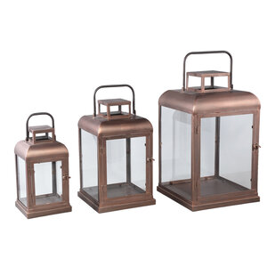 Vitoria Copper rectangular iron lantern with glass L 3