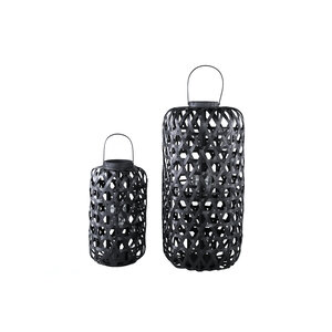 Mayita Black round bamboo lantern with glass L 3