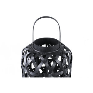 Mayita Black round bamboo lantern with glass L 5