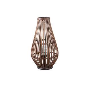 Lysia brown round bamboo lantern with glass S 1