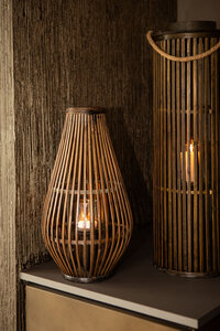 Lysia brown round bamboo lantern with glass S 3