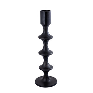 Taika black round candle holder made of aluminum with raised tabs 1