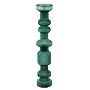 Galinda candle holder made of dark green ribbed glass L 1