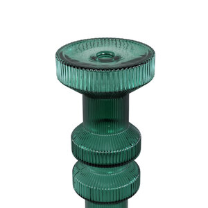 Galinda candle holder made of dark green ribbed glass L 2