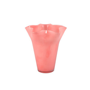 Macarena Vaso rotondo in vetro rosa scuro ondulato alto S 1