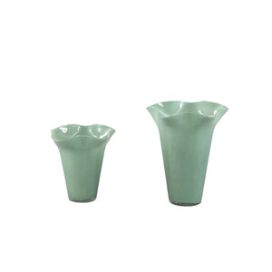 Macarena green glass vase round wavy tall L 3