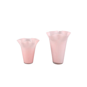 Macarena Light Pink Glass Round Vase Wavy Tall L 2