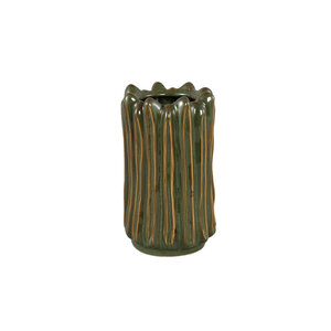 Luci dark green ceramic vase ribbed round S 1
