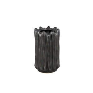 Luci black ceramic vase ribbed round S 1