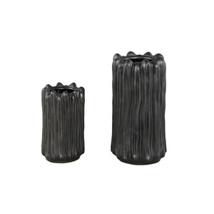 Luci black ceramic vase ribbed round S 2