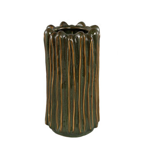 Luci dark green ceramic vase ribbed round L 1