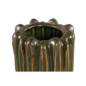 Luci dark green ceramic vase ribbed round L 2