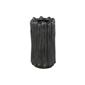 Luci black ceramic vase ribbed round L 1