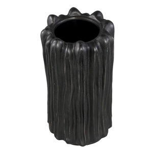 Luci black ceramic vase ribbed round L 3