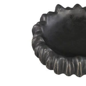 Luci black ceramic bowl with grooves, round 2
