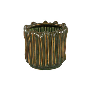 Luci dark green ceramic pot ribbed round L 1