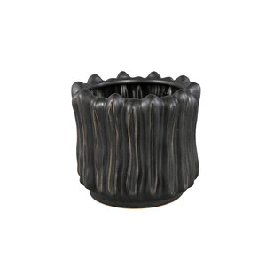 Luci black ceramic pot ribbed round L 1