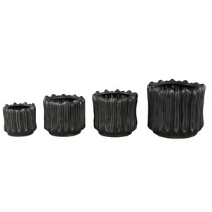Luci black ceramic pot ribbed round L 2