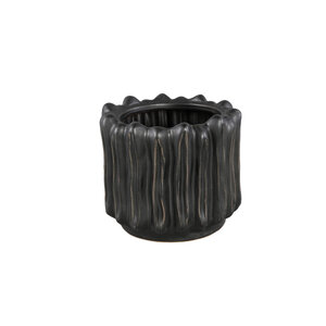 Luci black ceramic pot ribbed round M 1