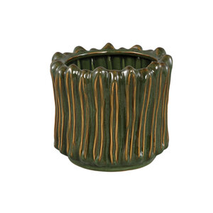 Luci dark green ceramic pot ribbed round XL 1