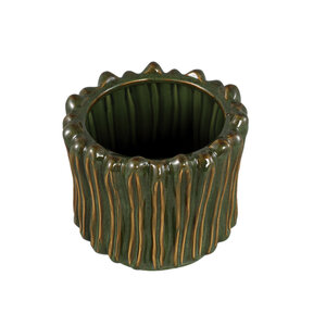 Luci dark green ceramic pot ribbed round XL 3