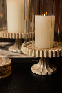 Troye Beige cast aluminum storm light carved glass L 2