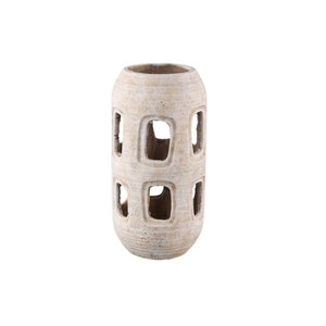 Tayla Ant White round cement hurricane lantern open L 1