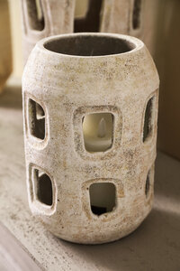 Tayla Ant White round cement hurricane lantern open L 3