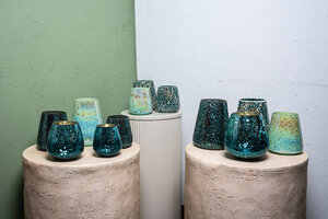 Reavis Teal round glass Stormlight mosaic light L 2