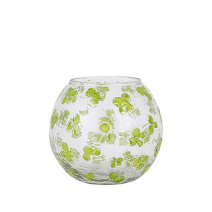 Faron Green glass storm light round real flowers 1
