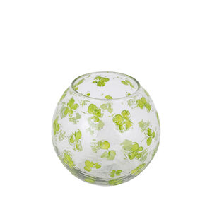 Faron Green glass storm light round real flowers 2