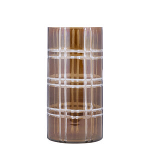 Divit dark brown round glass hurricane lamp with stripes L 1