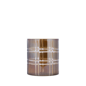 Divit Dark brown round glass hurricane lamp with stripes S 1