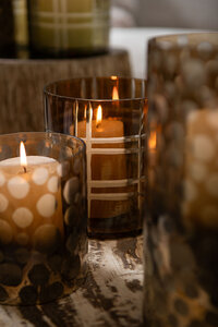 Divit Dark brown round glass hurricane lamp with stripes S 2