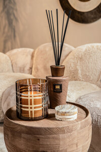 Divit Dark brown round glass hurricane lamp with stripes S 3