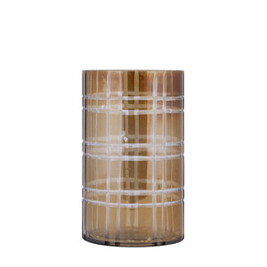 Divit Dark Brown Round Glass Hurricane Lantern with Stripes M 1