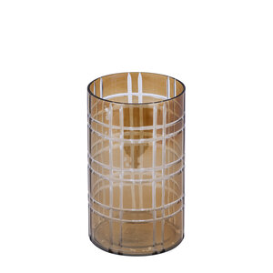 Divit Dark Brown Round Glass Hurricane Lantern with Stripes M 3