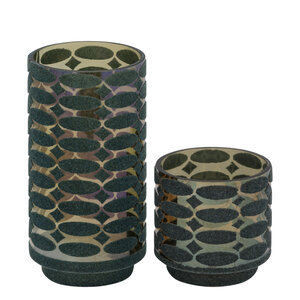 Nadara Teal glass with flock print tealight round motif 2