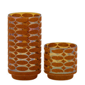 Nadara Orange glass with flock print, tealight round motif 2