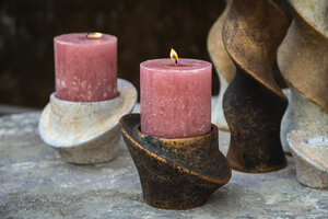 Iiona black candle holder made of cement, turned, L 3