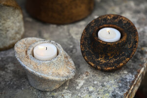 Iiona black candle holder made of cement, turned, size S 2