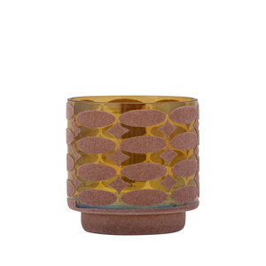 Nadara Pink Glas mit Flockdruck, Teelicht rundes Motiv