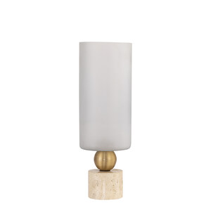 Levee White Glass Hurricane Lamp Travertine Base S 1